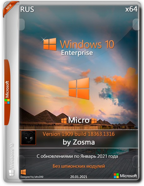 Windows 10 Enterprise x64 Micro v.1909.18363.1316 by Zosma (RUS/2021)
