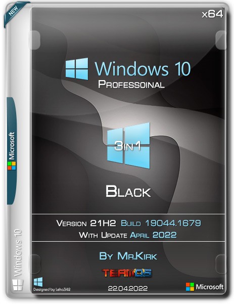 Windows 10 x64 Pro Black 3in1 21H2.19044.1679 by Mr.Kirk (2022)